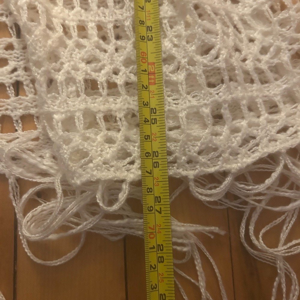 Sleeveless Cardigan Vest Size M Open Knit Crochet Fringe Cream Cottagecore Boho - Picture 4 of 6